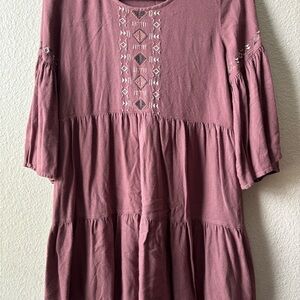 Western Mudd Pink Midi Dress with Embroidered Details